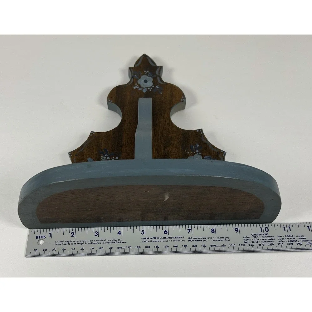 Small Wood Cottagecore Wall Shelf Floral Painted Blue Flowers 10.75